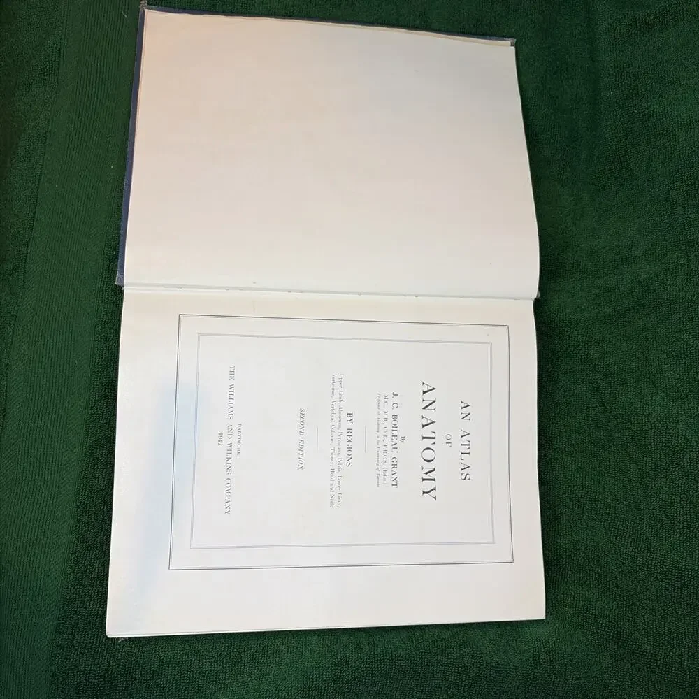 Grant's Atlas of Anatomy J.C. Boileau Grant 1947 Second Edition HC Vintage